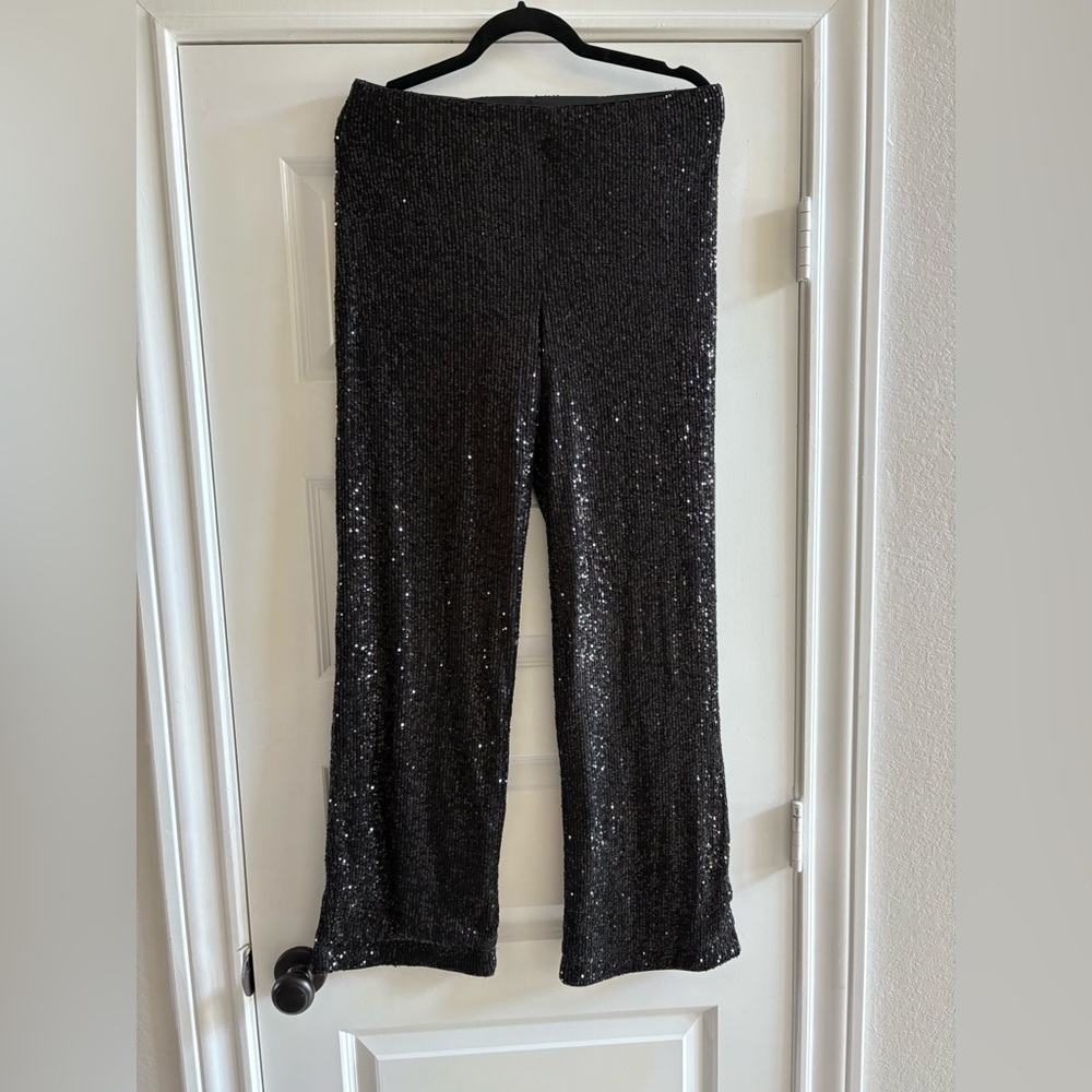 H&M Black Stretch Sequin Pants size M